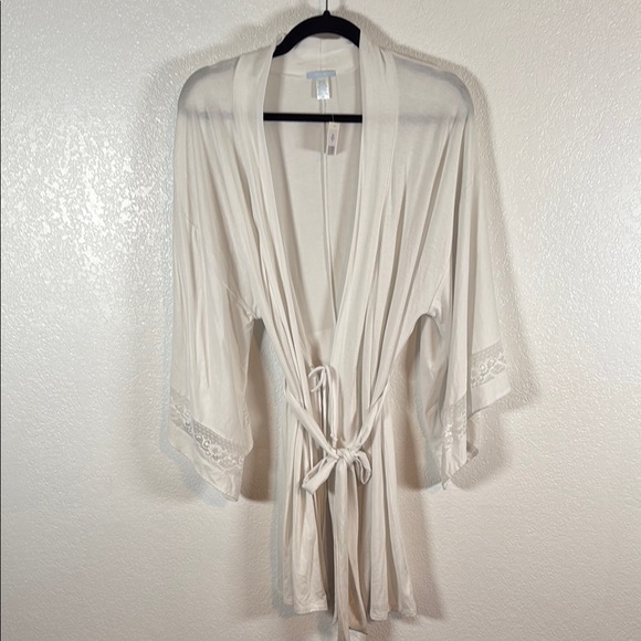 Eberjey White Anouk Modal Kimono Robe Lace Trim Bridal Wedding Size Medium NWT - Picture 1 of 5